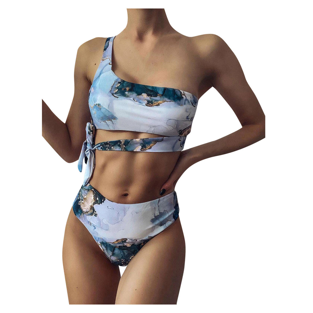 Damen Hoch geschnittenes Bikini-Set mit stylischem Marmor-Print Drune