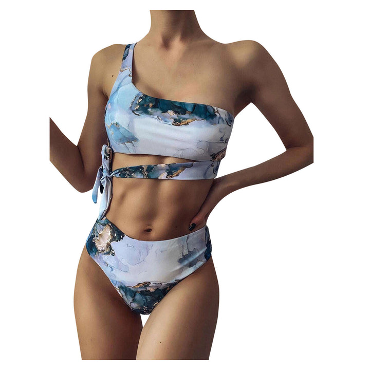 Damen Hoch geschnittenes Bikini-Set mit stylischem Marmor-Print Drune