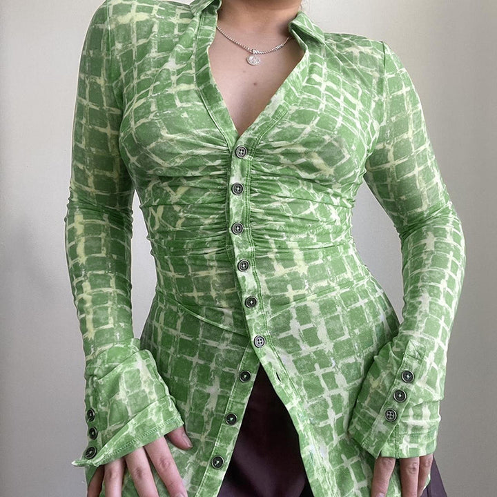 Damen figurbetonte Bluse mit raffiniertem Rüschendesign und elegantem Knopfverschluss Drune