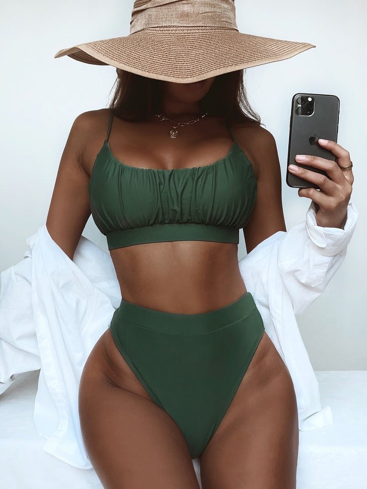 Damen Hochtailliertes Bikini-Set mit gerafftem Oberteil Drune