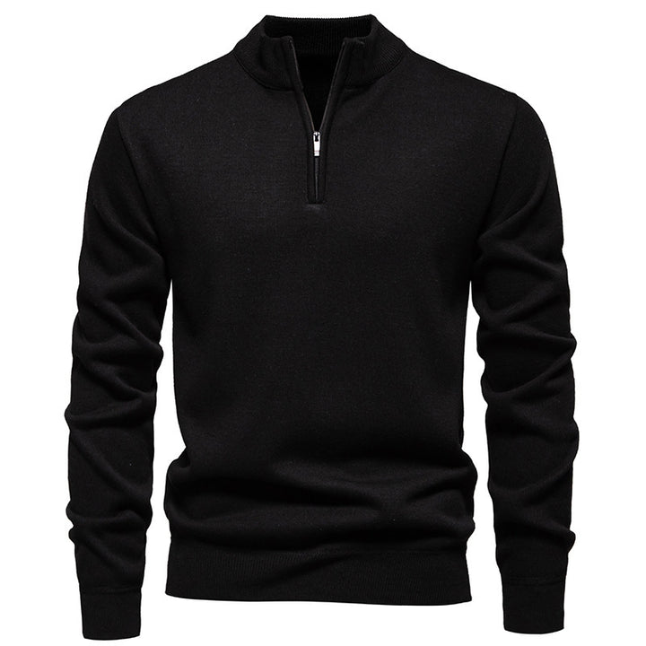 Herren nan Slim-Fit Feinstrickpullover mit kurzem Reißverschluss, Stehkragen und geripptem Bund Drune