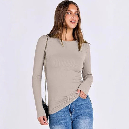 Damen Langarmshirt mit strukturiertem Rippdesign und dezentem Rundhalsausschnitt Drune
