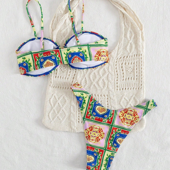 Damen Bikini mit elegantem Bandeau-Schnitt und buntem Muster Drune