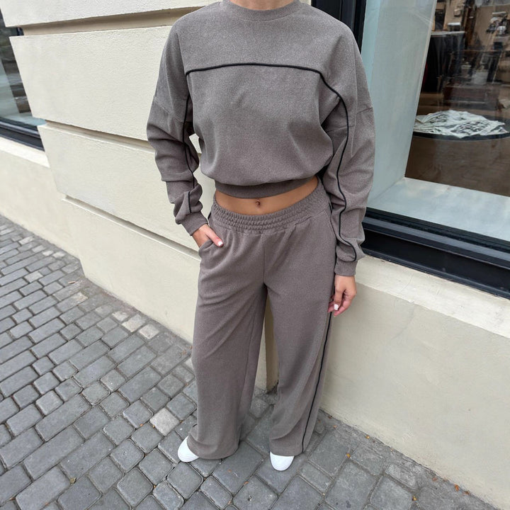 Damen Sportliches Oberteil und Hose Set mit elastischem Bund und Kontrastnähten Drune