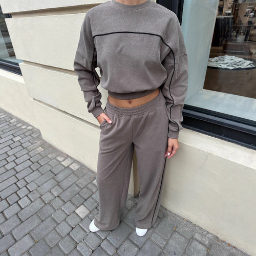 Damen Sportliches Oberteil und Hose Set mit elastischem Bund und Kontrastnähten Drune
