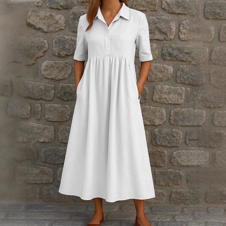 Damen Elegantes Maxikleid mit Hemdkragen und praktischen Taschen Drune