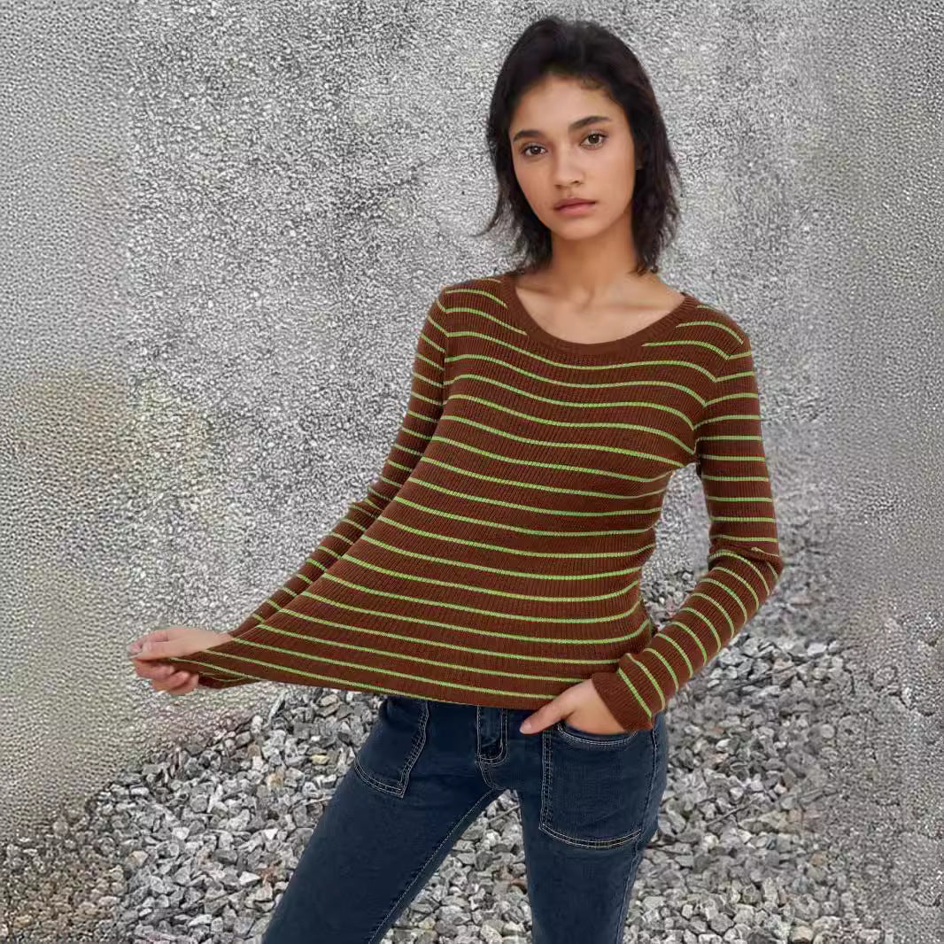 Damen Langarmshirt mit feinen Streifen und weitem Schnitt Drune