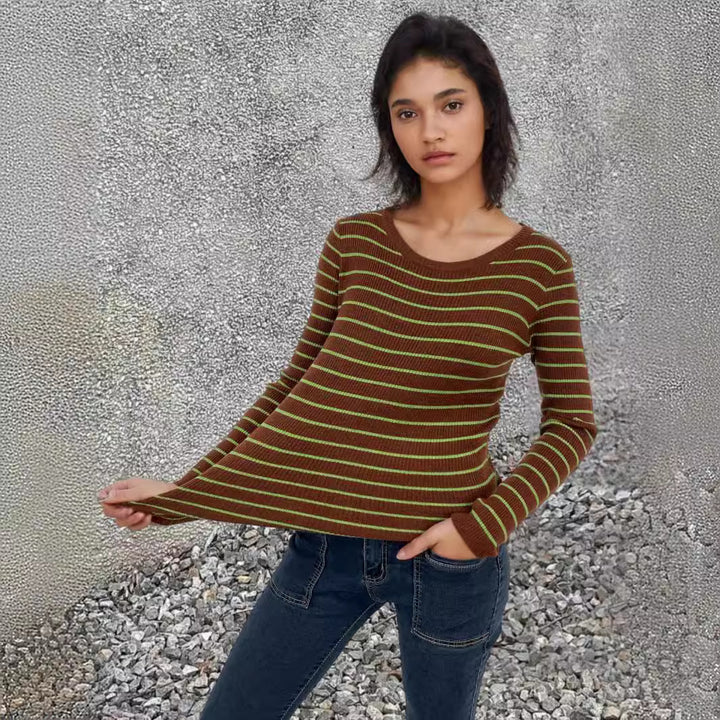 Damen Langarmshirt mit feinen Streifen und weitem Schnitt Drune