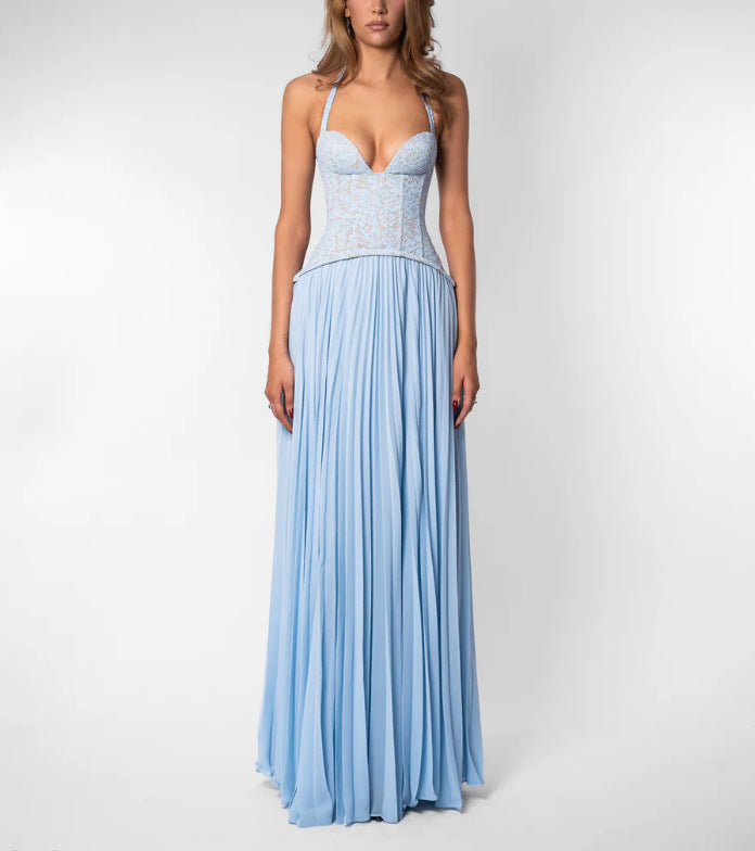Damen nan elegantes Abendkleid mit Spitzenkorsett und plissiertem Maxirock Drune