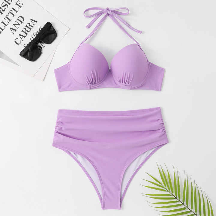 Damen hochgeschnittener Bikini mit gepolstertem Oberteil und elegantem Wickelband Drune