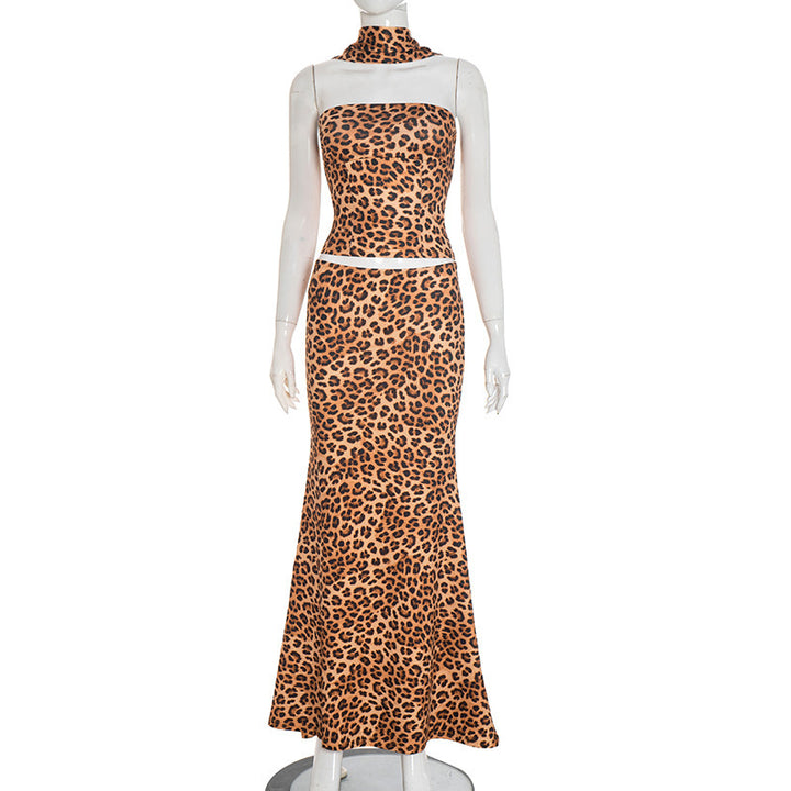 Damen Maxikleid mit figurformendem Stoff und eleganten Leopardenmuster Drune