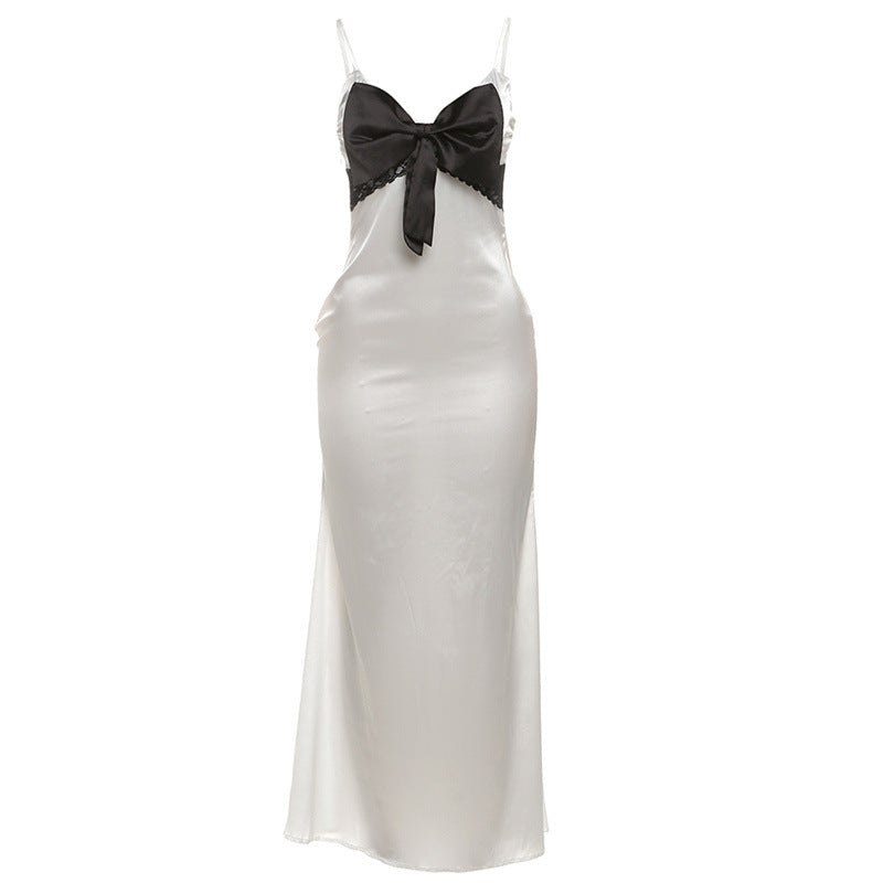 Damen Elegantes Maxikleid mit verführerischem Satineinsatz und charmantem Schleifenakzent Drune