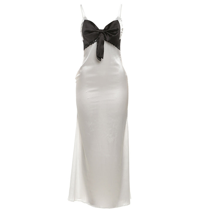 Damen Elegantes Maxikleid mit verführerischem Satineinsatz und charmantem Schleifenakzent Drune