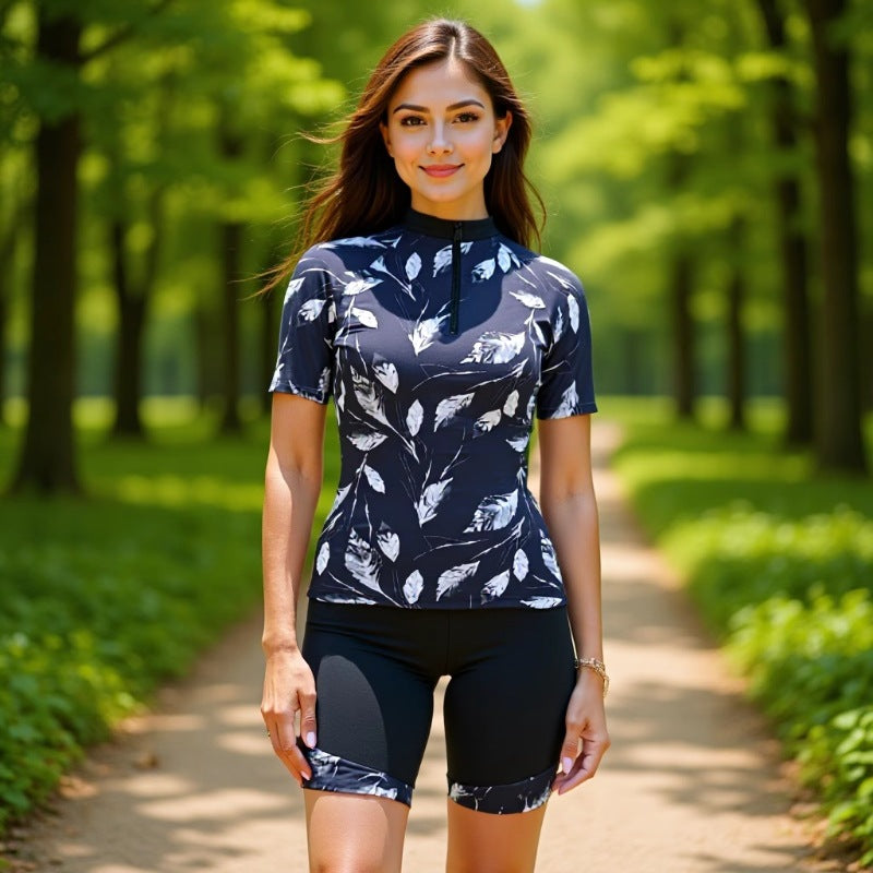 Damen Sportlicher Kurzarm Schwimmanzug mit floralem Muster Drune