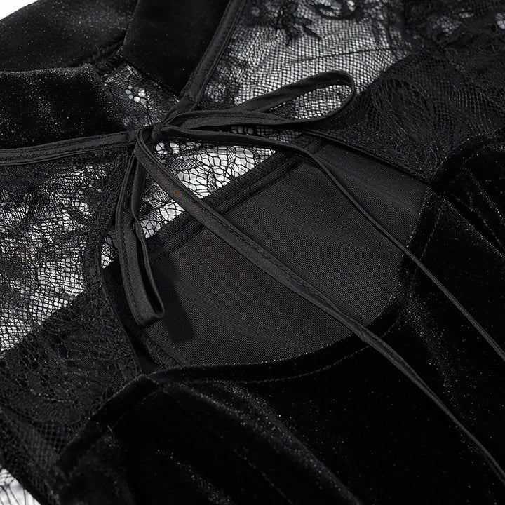 Damen Abendkleid mit transparenten Spitzenärmel und Rüschensaum Drune