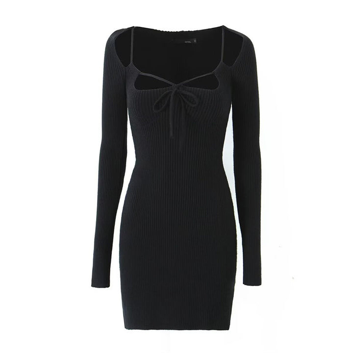 Damen figurbetontes Rippkleid mit Cut-Out-Details und langen Ärmeln Drune