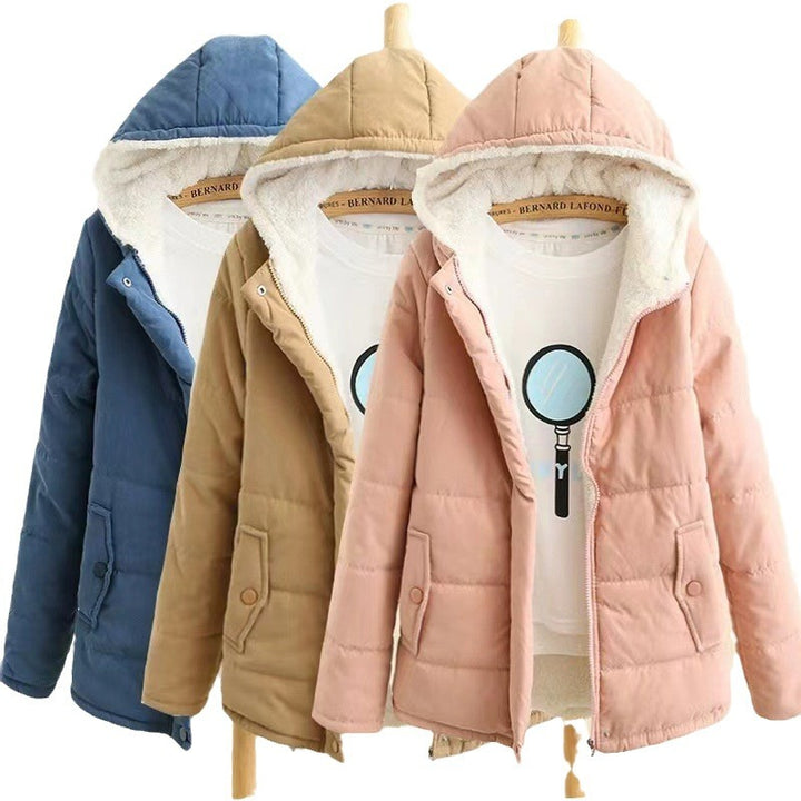 Damen gesteppte Winterjacke mit Kapuze und warmem Innenfutter Drune