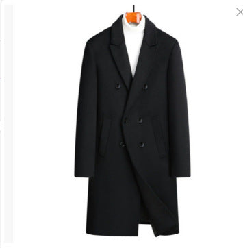 Herren eleganter Wollmantel mit doppelter Knopfleiste und dekorativem Revers Drune