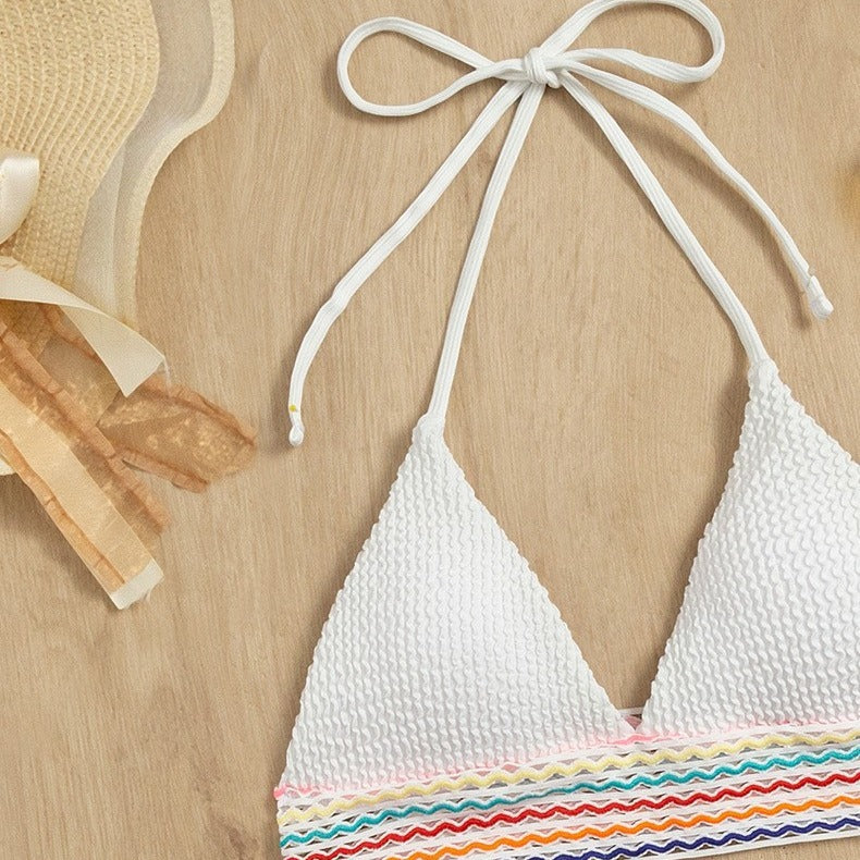 Damen Triangel-Bikini mit hoch geschnittenem Unterteil und buntem Wickelband Drune