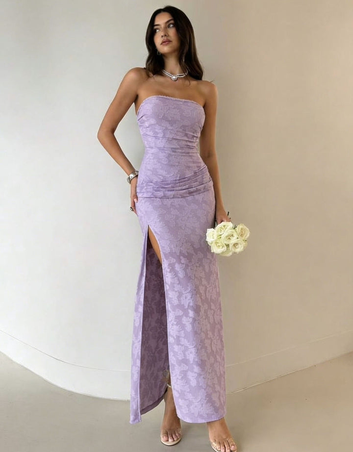 Damen Elegantes Maxikleid mit floralem Design und hoher Teilung Drune