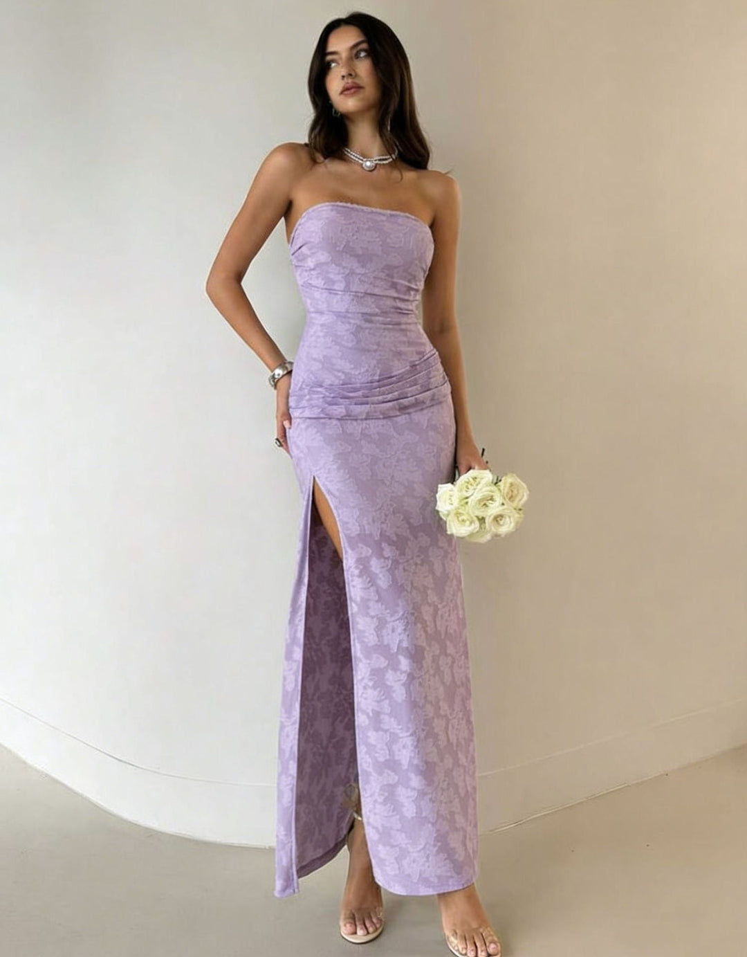 Damen Elegantes Maxikleid mit floralem Design und hoher Teilung Drune