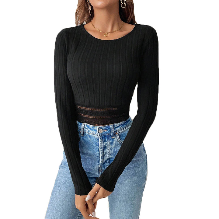 Damen cropped Longsleeve mit raffinierten Spitzenakzenten Drune