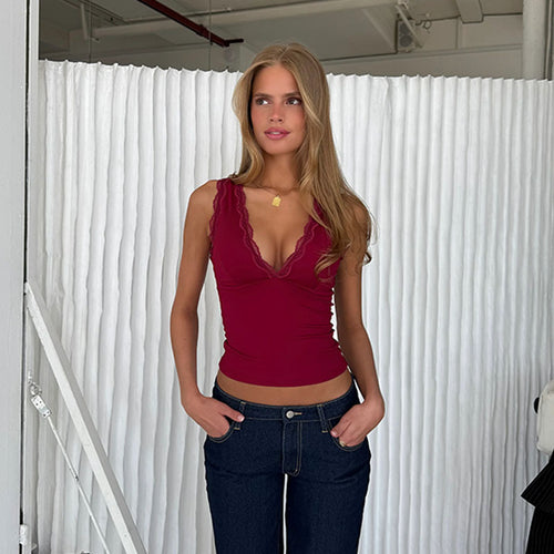 Damen Körperbetontes Tanktop mit Spitzenakzenten Drune