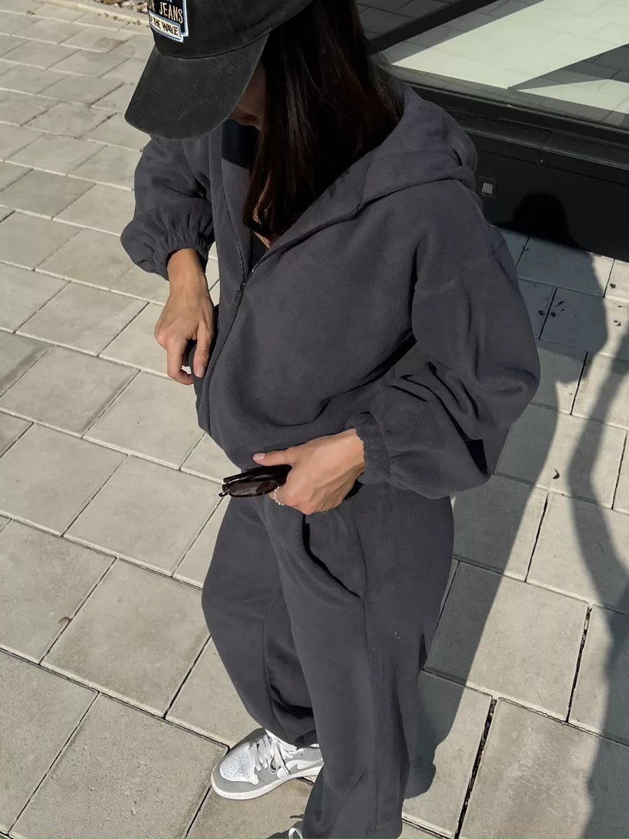 Damen Fleece-Jogginganzug mit Kapuze Drune