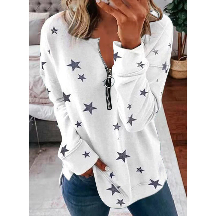 Damen Lässiger Sweatshirt mit Reißverschluss und Sternenmotiv Drune