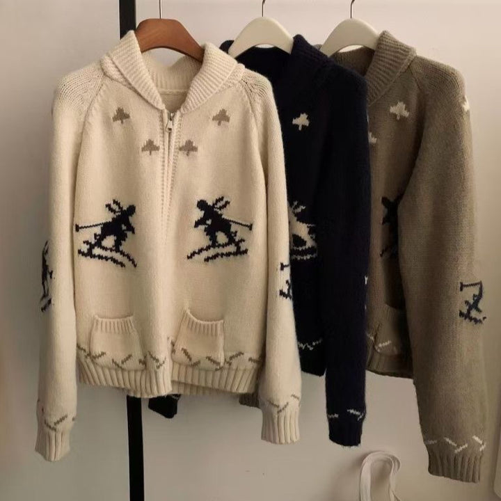 Damen Strickjacke mit Kapuze und sportlichem Muster Drune