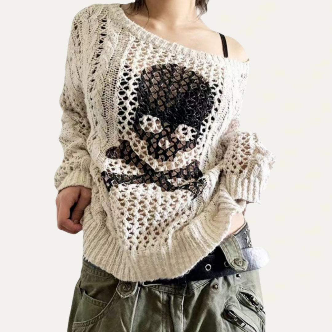 Damen Oversized Strickpullover mit kreativem Lochmuster und Anker-Design Drune