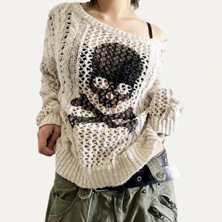 Damen Oversized Strickpullover mit kreativem Lochmuster und Anker-Design Drune