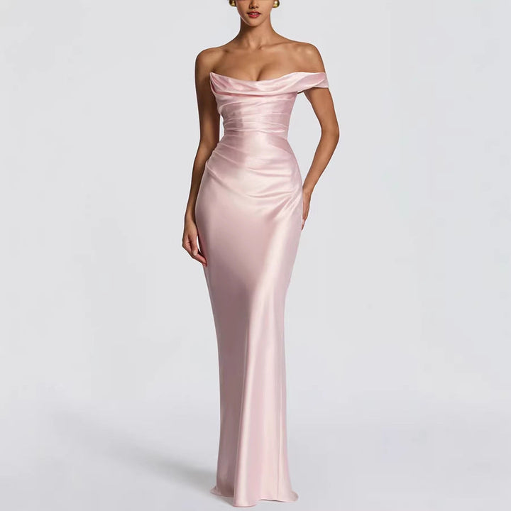 Damen Elegantes Maxikleid mit asymmetrischem Oberteil und fließendem Satin Drune