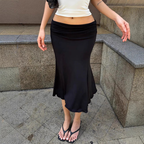 Damen Eleganter Wickelrock mit gerafftem Bund und schwingendem Saum Drune