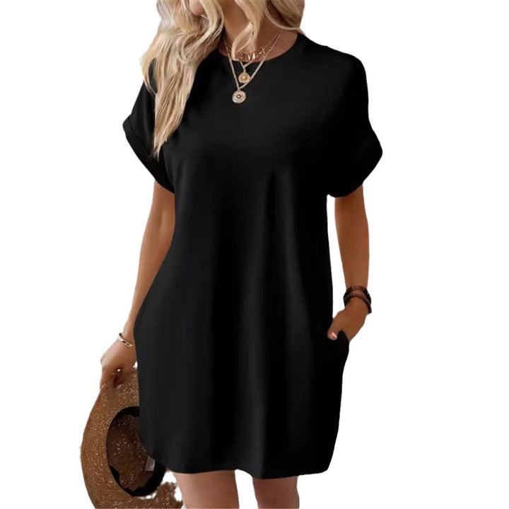 Damen lässiges Kurzarm-Dress mit Seitentaschen Drune