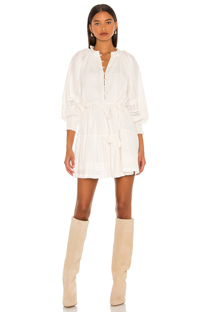 Damen luftiges Tunika-Kleid mit dekorativen Knopfdetails und Taillenzug Drune
