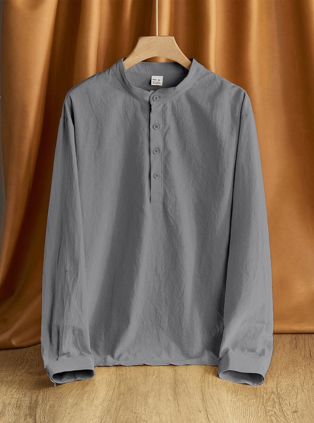 Herren nan Nehru-Kragen-Henley aus Baumwollstretch mit verdeckter Knopfleiste und schmaler Passform Drune
