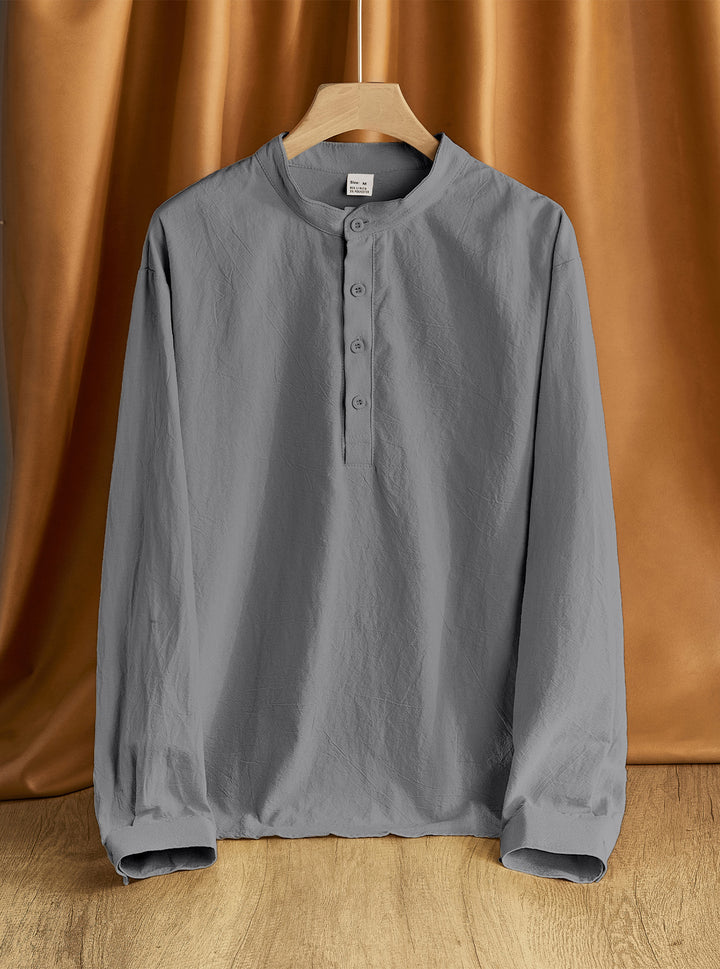 Herren nan Nehru-Kragen-Henley aus Baumwollstretch mit verdeckter Knopfleiste und schmaler Passform Drune