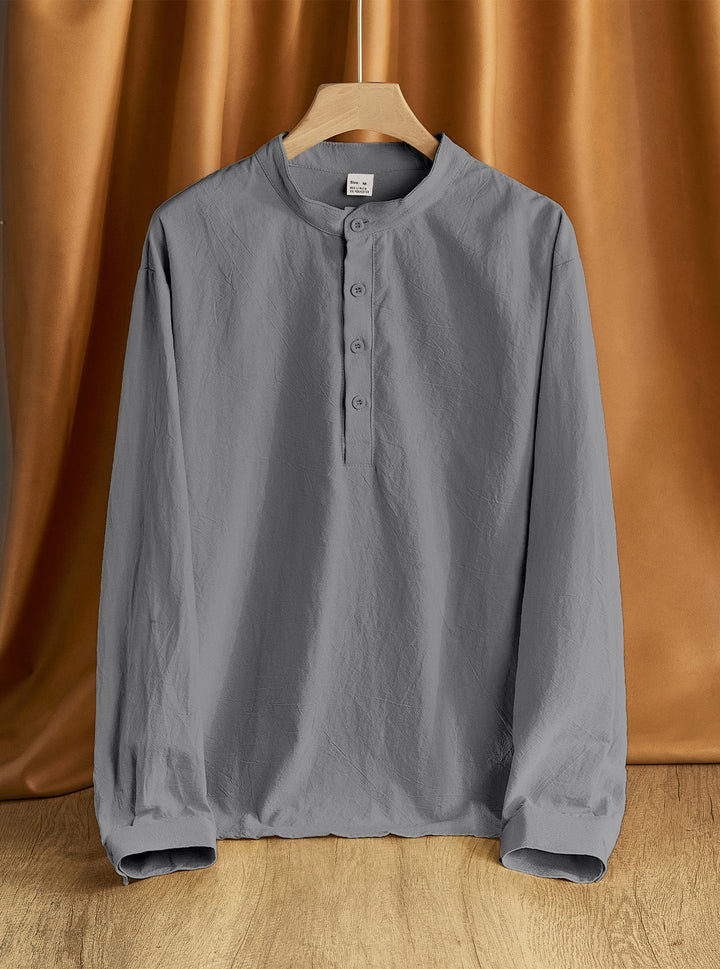 Herren nan Nehru-Kragen-Henley aus Baumwollstretch mit verdeckter Knopfleiste und schmaler Passform Drune