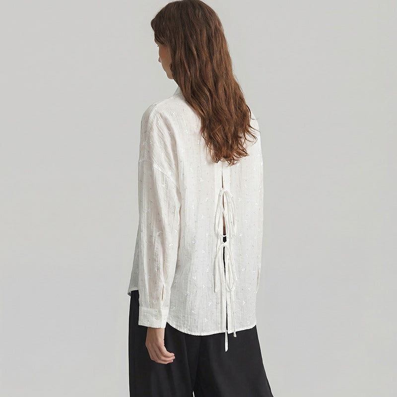 Damen elegante Lockere Bluse mit feinen Stickdetails Drune