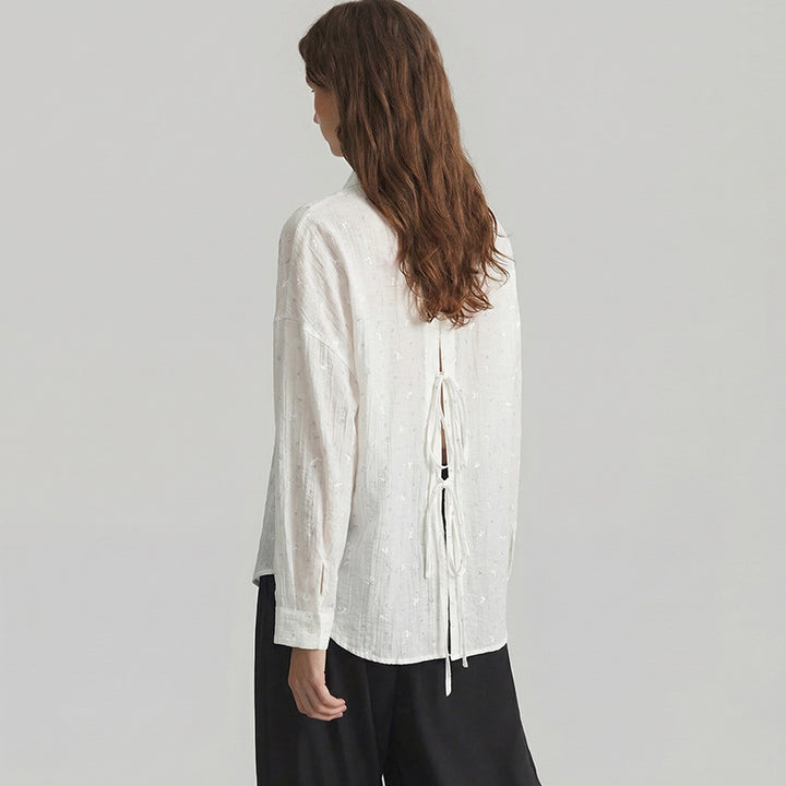 Damen elegante Lockere Bluse mit feinen Stickdetails Drune
