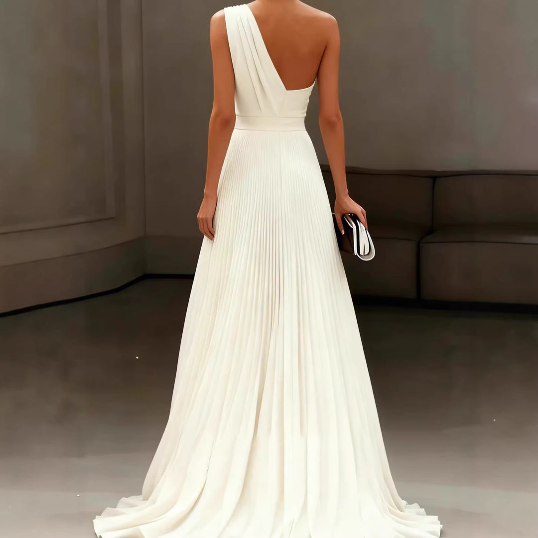 Damen Elegantes einem Schulter-Kleid mit Plissee und fließendem Saum Drune
