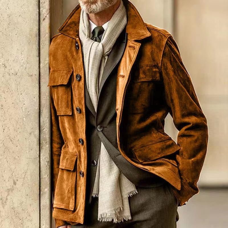Herren Suede Utility Jacke mit praktischen Taschen und modernem Schnitt Drune