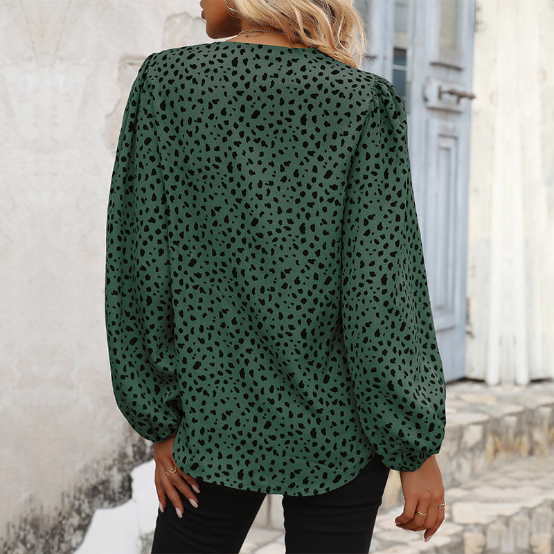 Damen elegante Bluse mit modernen Puffärmeln und grafischem Muster Drune