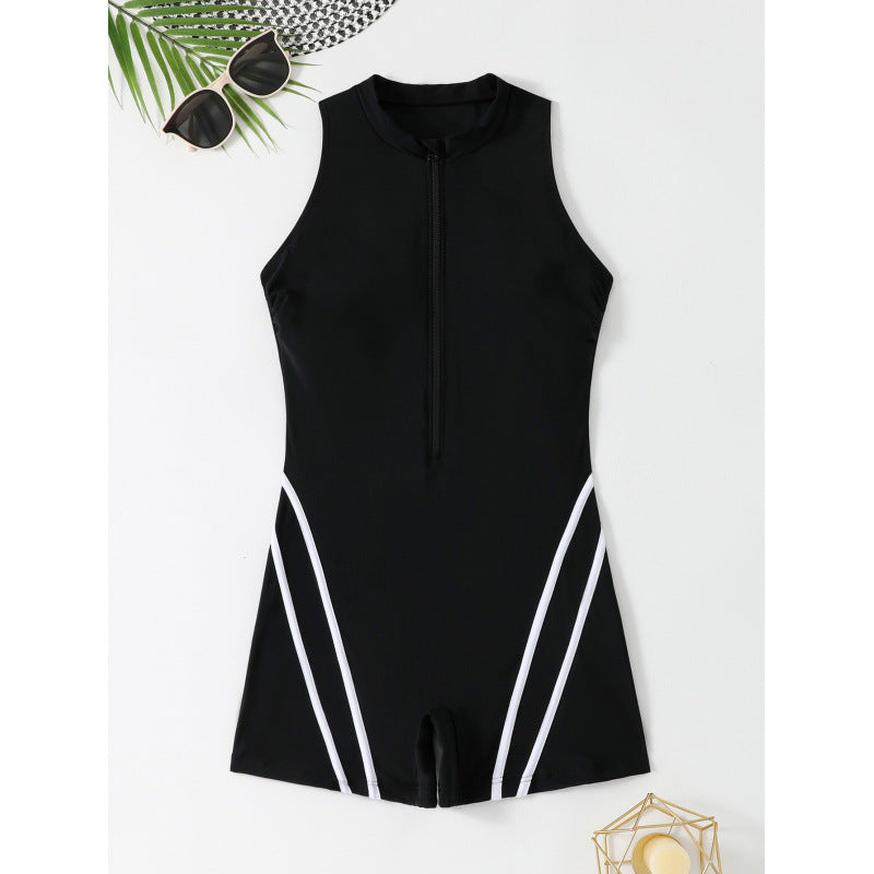 Damen Sportlicher einteiliger Schwimmanzug mit Reißverschluss und Akzentlinien Drune