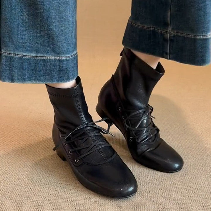 Damen zeitlose Ankle Boots mit hohem Schaft und eleganter Schnürung Drune