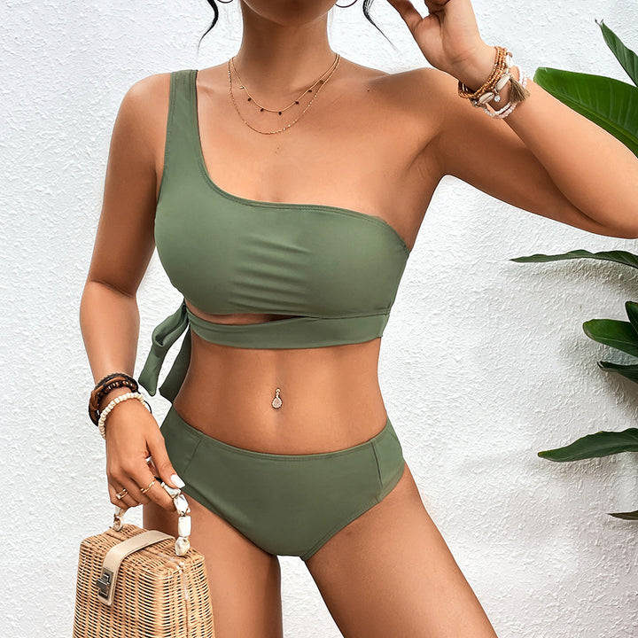 Damen Einseitiger Bikini mit floralem Design und seitlichem Knoten Drune
