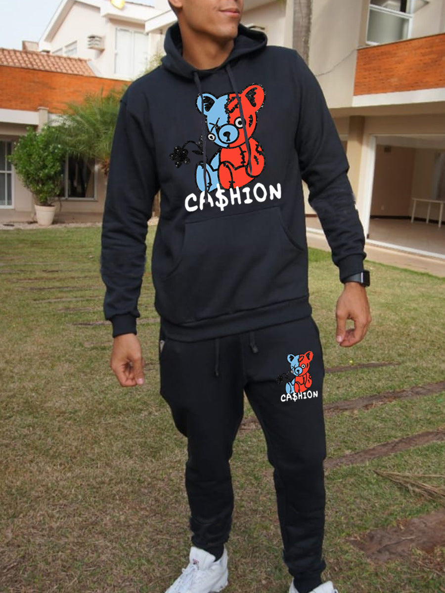 Damen Hoodie und Jogginghose Set mit kreativem Bärenmotiv Drune