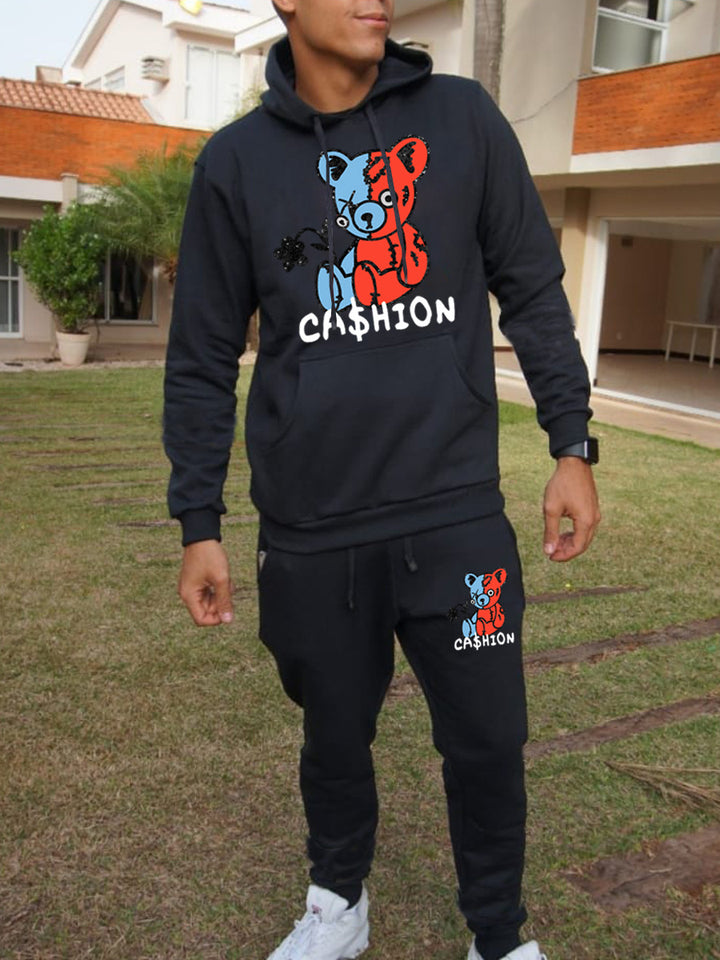Damen Hoodie und Jogginghose Set mit kreativem Bärenmotiv Drune