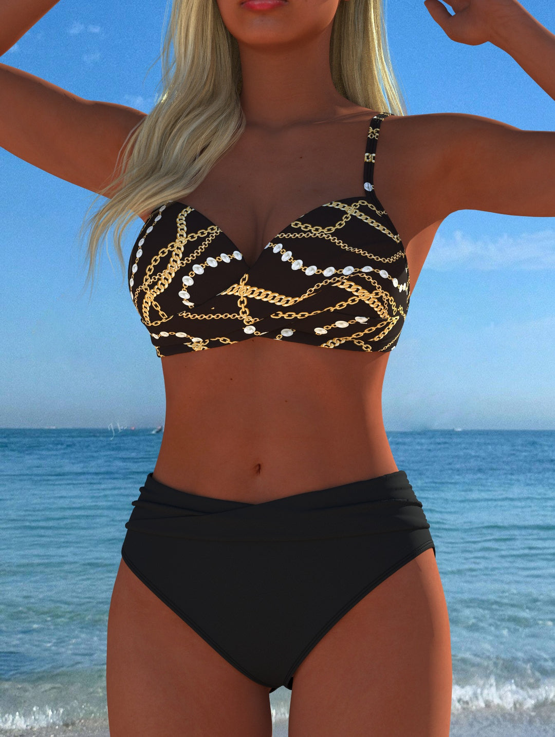 Damen Bikini-Set mit elegantem Kettenmotiv und komfortablem Schnitt Drune
